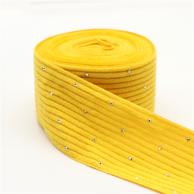 plain hotfix rhinestone corduroy tape yellow,40mm(1.6