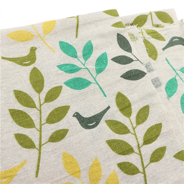 yellow twig bird linen printed fabric