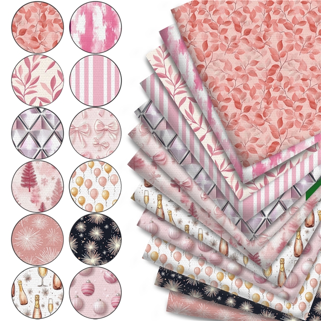 polyester cotton geometric leaf balloon fireworks series polyester cotton fabric set (12 pcs/set)