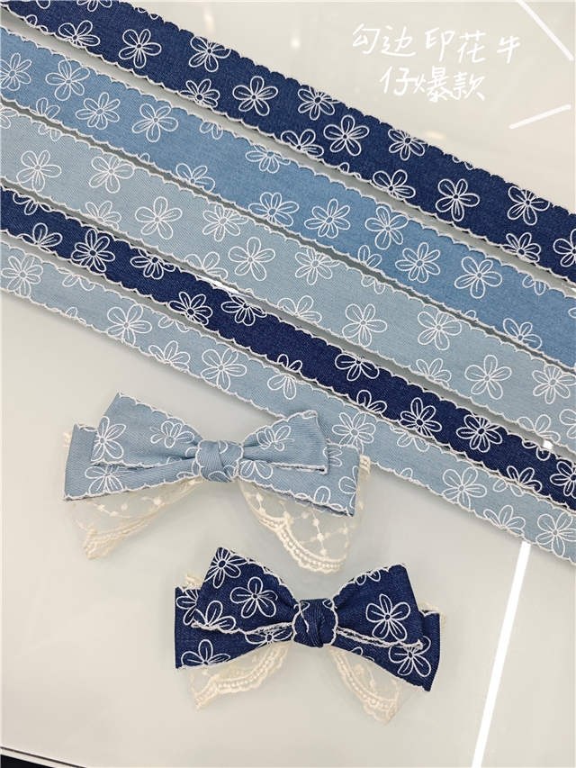 hook edge printed denim webbing