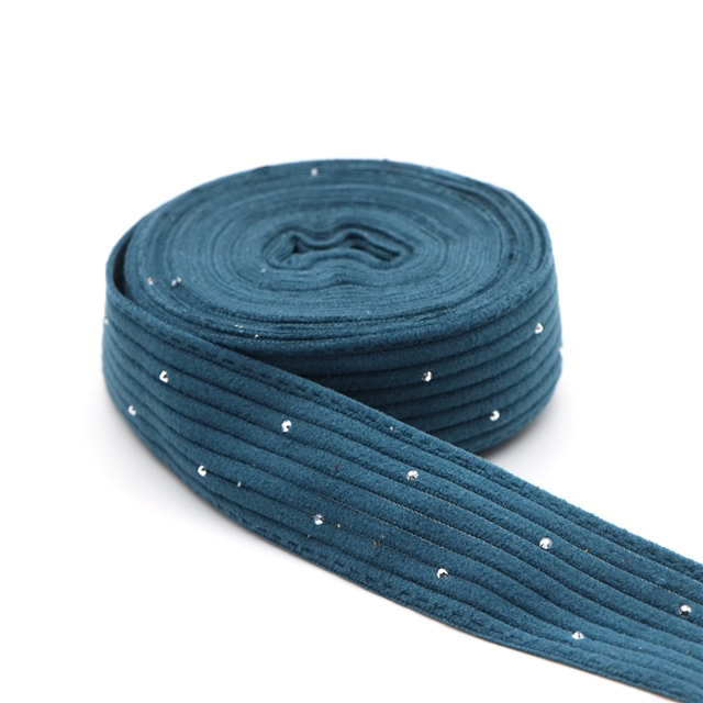 plain hotfix rhinestone corduroy tape peacock blue,25mm(1