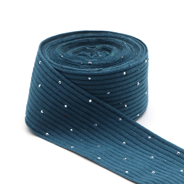 plain hotfix rhinestone corduroy tape peacock blue,40mm(1.6