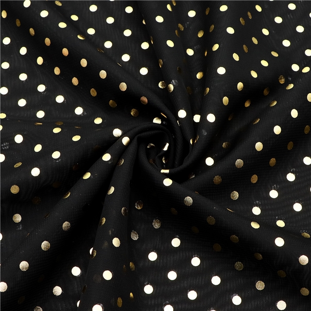 100% polyester gold hot stamping dots chiffon fabric 12# black,50*150cm(19.7*59.1