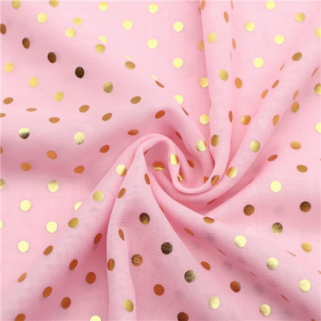 100% polyester gold hot stamping dots chiffon fabric 26#rouge pink,50*150cm(19.7*59.1