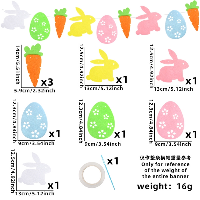 non-woven colorful easter felt rabbit carrot party decoration easter egg latte set