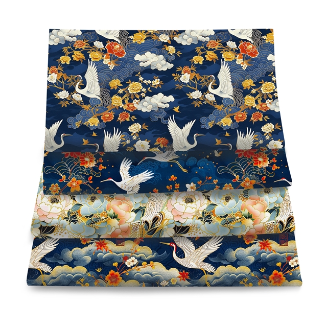 polyester cotton crane flower series polyester cotton fabric set (4 pcs/set)