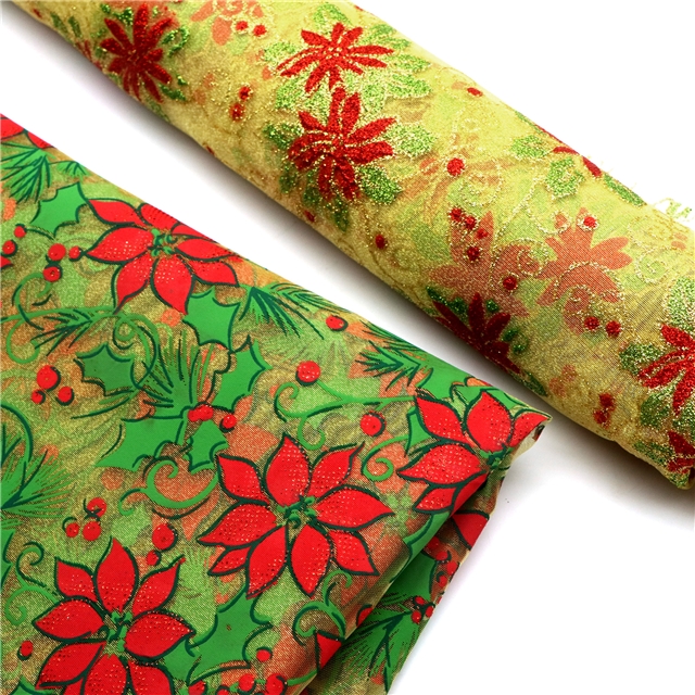 glitter ink printing christmas flower organza fabric