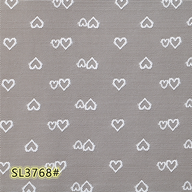 92% brocade and 8% spandex cute peach heart elastic white lace jacquard mesh fabric