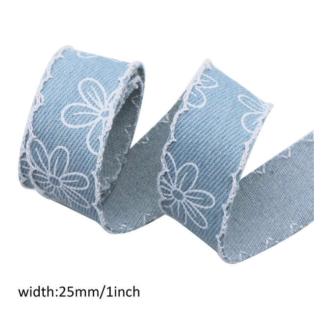 hook edge printed denim webbing 1#light blue,2.5cm(1