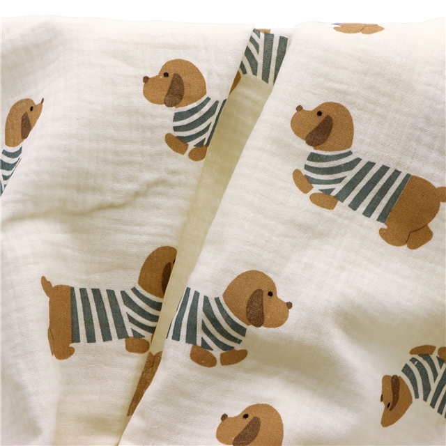 cute dog 100% cotton double layers gauze fabric