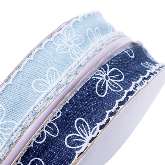 hook edge printed denim webbing