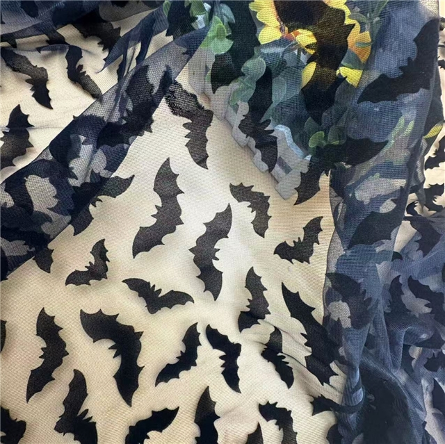halloween velvet bat mesh fabric