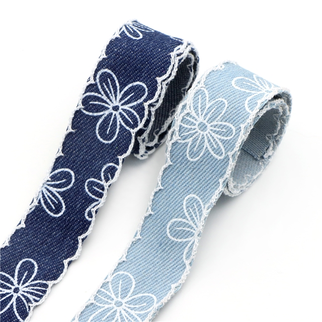 hook edge printed denim webbing 3#dark blue,2.5cm(1