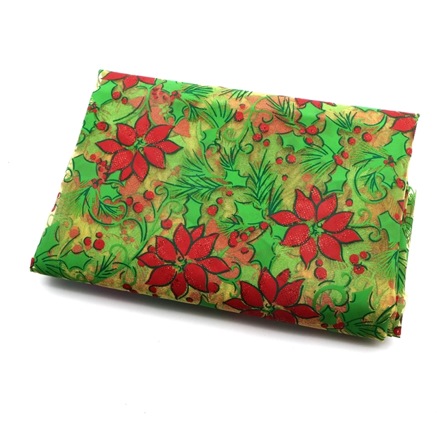 glitter ink printing christmas flower organza fabric