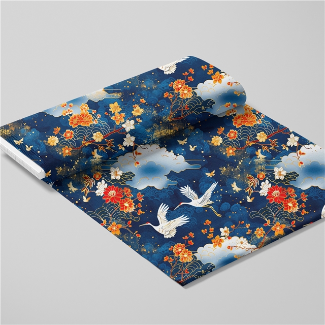 polyester cotton crane flower series polyester cotton fabric set (4 pcs/set)