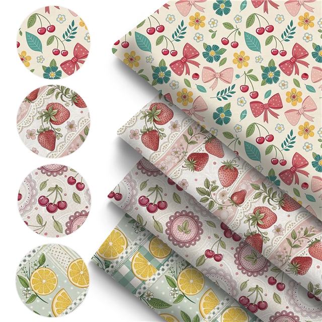 polyester cotton bow fruit series polyester cotton fabric set (4 pcs/set)