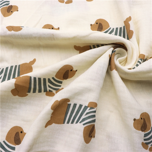cute dog 100% cotton double layers gauze fabric