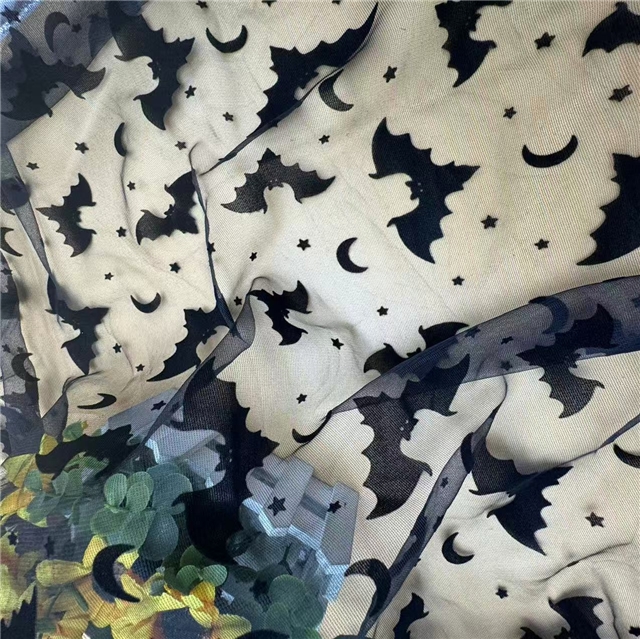 halloween velvet bat mesh fabric
