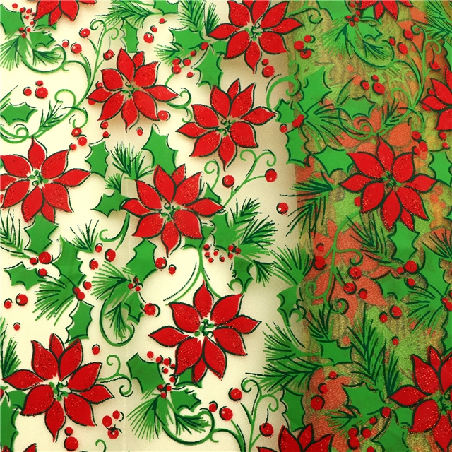 glitter ink printing christmas flower organza fabric