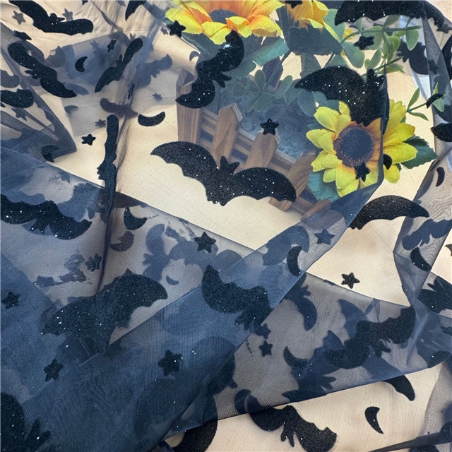 halloween velvet bat mesh fabric
