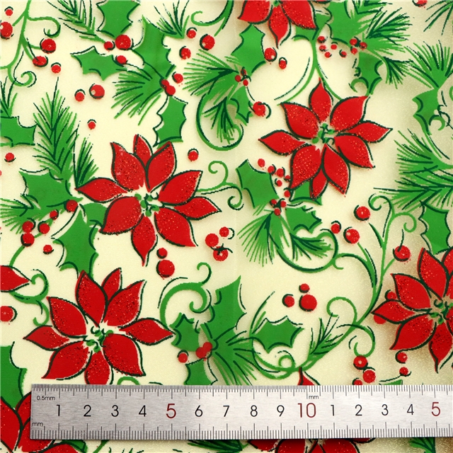 glitter ink printing christmas flower organza fabric