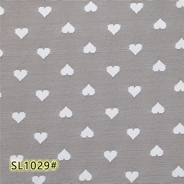 92% brocade and 8% spandex cute peach heart elastic white lace jacquard mesh fabric