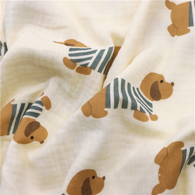 cute dog 100% cotton double layers gauze fabric