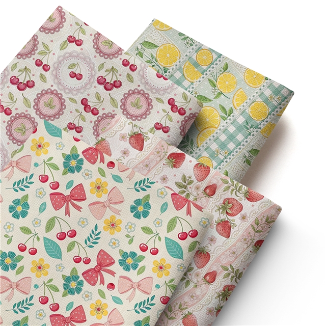 polyester cotton bow fruit series polyester cotton fabric set (4 pcs/set)