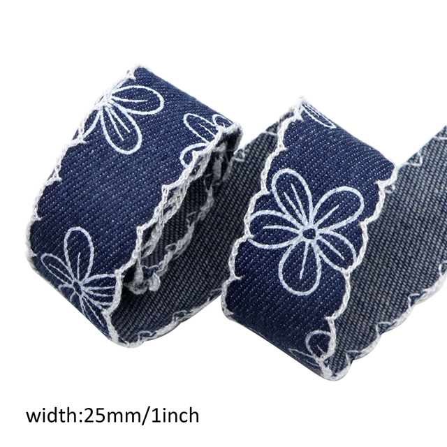 hook edge printed denim webbing 3#dark blue,2.5cm(1