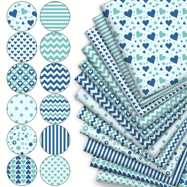 polyester cotton blue geometry series polyester cotton fabric set (12 pcs/set)