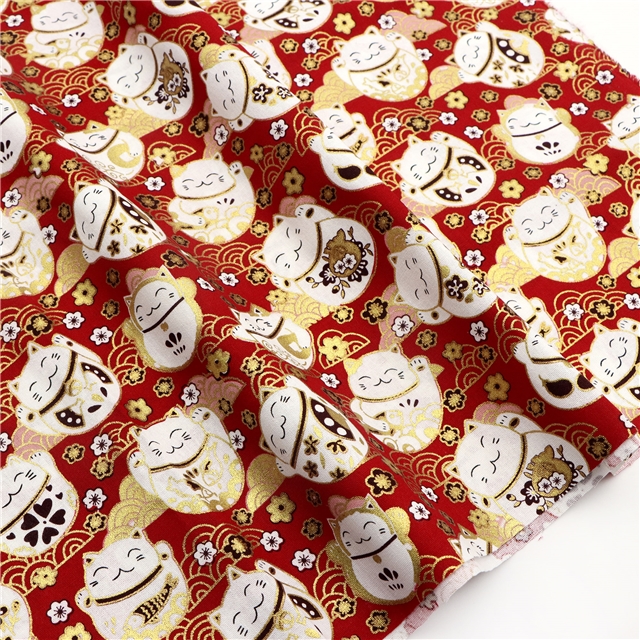 100% cotton japanese gold foil cotton fabric lucky cat - red,50*148cm(19.7*58.3