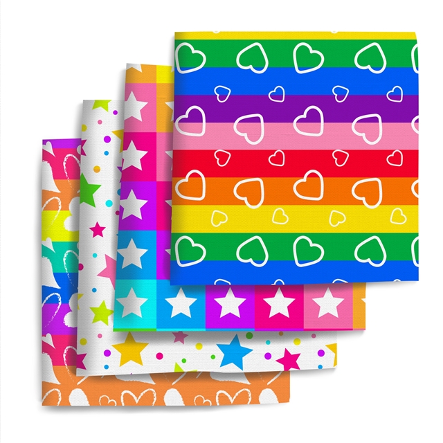polyester cotton rainbow stars heart series polyester cotton fabric set (4 pcs/set)