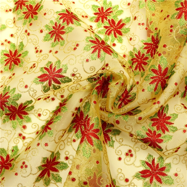 christmas flower glitter organza fabric