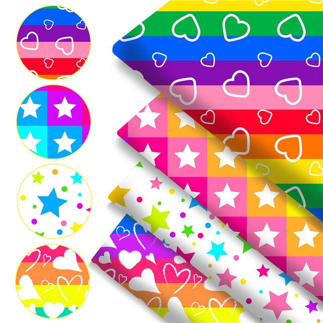 polyester cotton rainbow stars heart series polyester cotton fabric set (4 pcs/set)