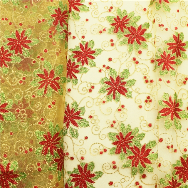 christmas flower glitter organza fabric