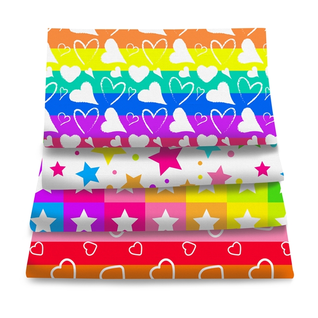 polyester cotton rainbow stars heart series polyester cotton fabric set (4 pcs/set)