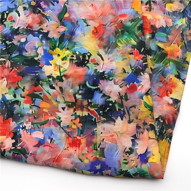 painting style printed pleated polyester fabric