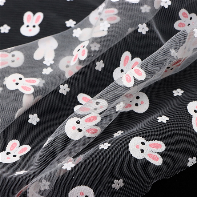 offset flower rabbit head mesh fabric