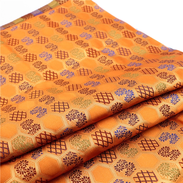 chinese style hexagonal woven satin gold and silver silk jacquard fabric