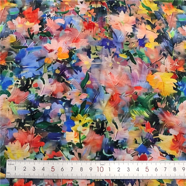 painting style printed pleated polyester fabric