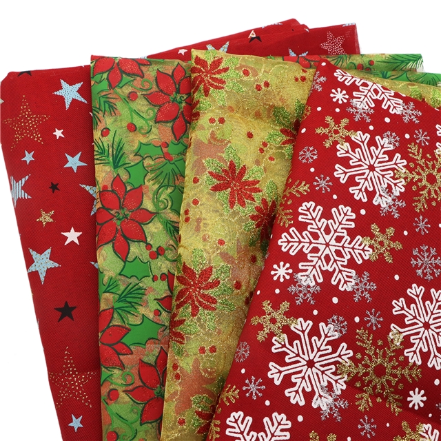 christmas flower glitter organza fabric