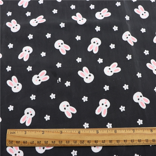 offset flower rabbit head mesh fabric