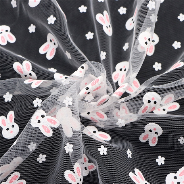 offset flower rabbit head mesh fabric