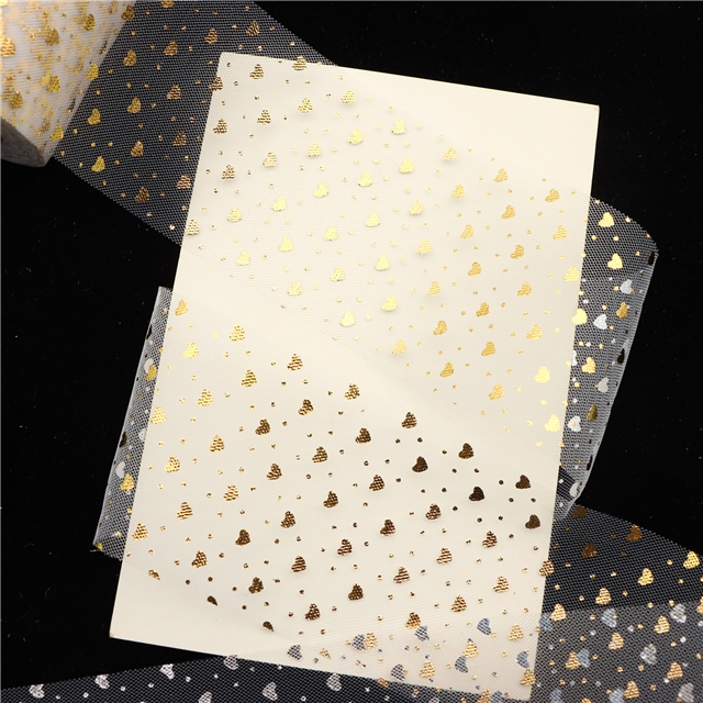 polyester fiber gold foil heart dot mesh gauze roll（25yards/roll） white,6cm(2.4