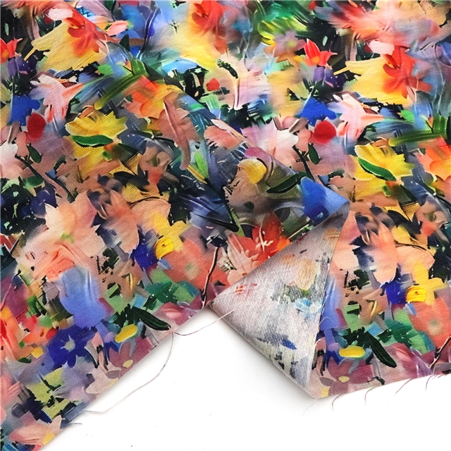 painting style printed pleated polyester fabric