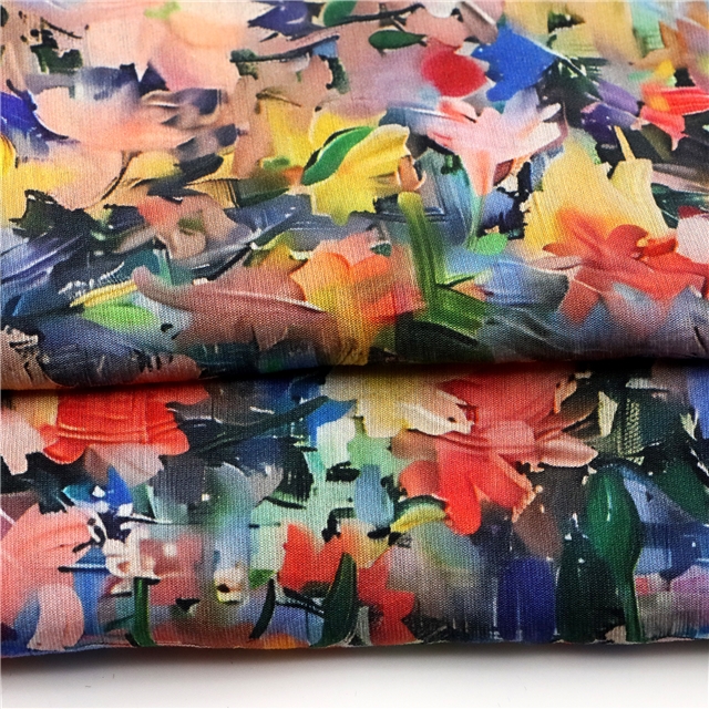 painting style printed pleated polyester fabric