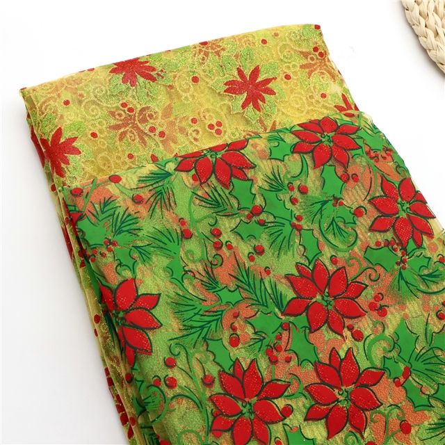 christmas flower glitter organza fabric