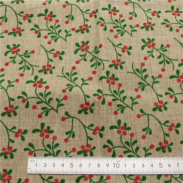 glitter leaf faux linen fabric