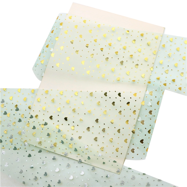polyester fiber gold foil heart dot mesh gauze roll（25yards/roll） tiffany green,6cm(2.4