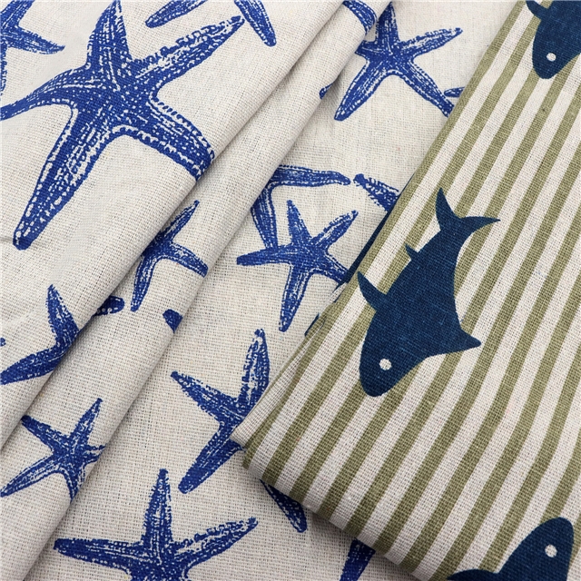 shark starfish printed cotton linen